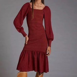 NWOT Anthropologie Smocked Puff-Sleeved Midi Dress